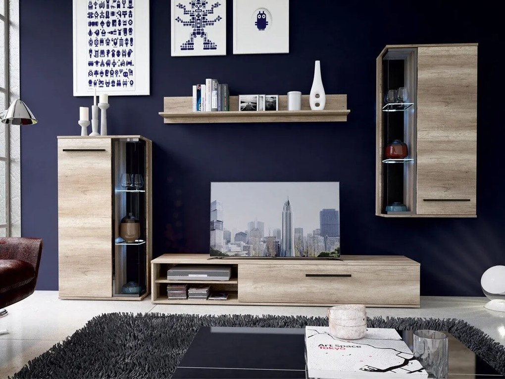 Mobilă pentru sufragerie Bristol 103Stejar, Părți separate, Cu comodă tv, PAL laminat, 240x42cm