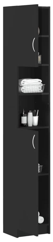 Dulap de baie, negru extralucios, 32 x 25,5 x 190 cm, PAL negru foarte lucios, 1