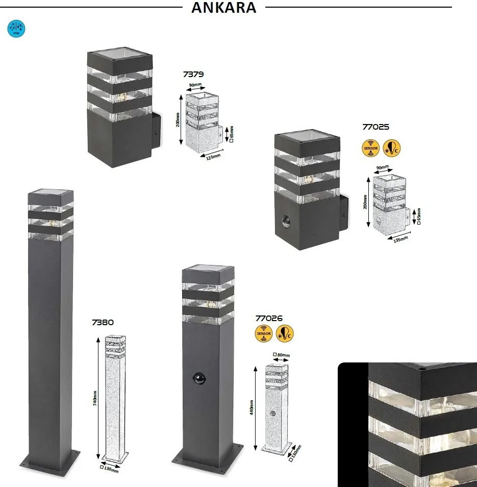 Aplica cu senzor de miscare pentru iluminat exterior design modern IP44 Ankara antracit