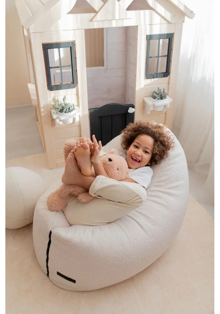 Fotoliu puf pentru copii gri deschis cu tapițerie din țesătură bouclé Clip Clap 90 – SLOWDOWN