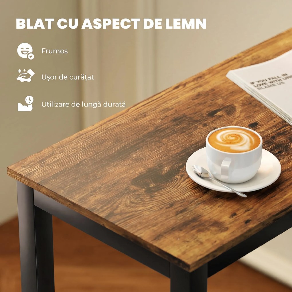 HOMCOM Masă Bar Rectangulară Înaltă, Masă de Bucătărie Înalta cu Structură din Oțel, Negru | Aosom Romania