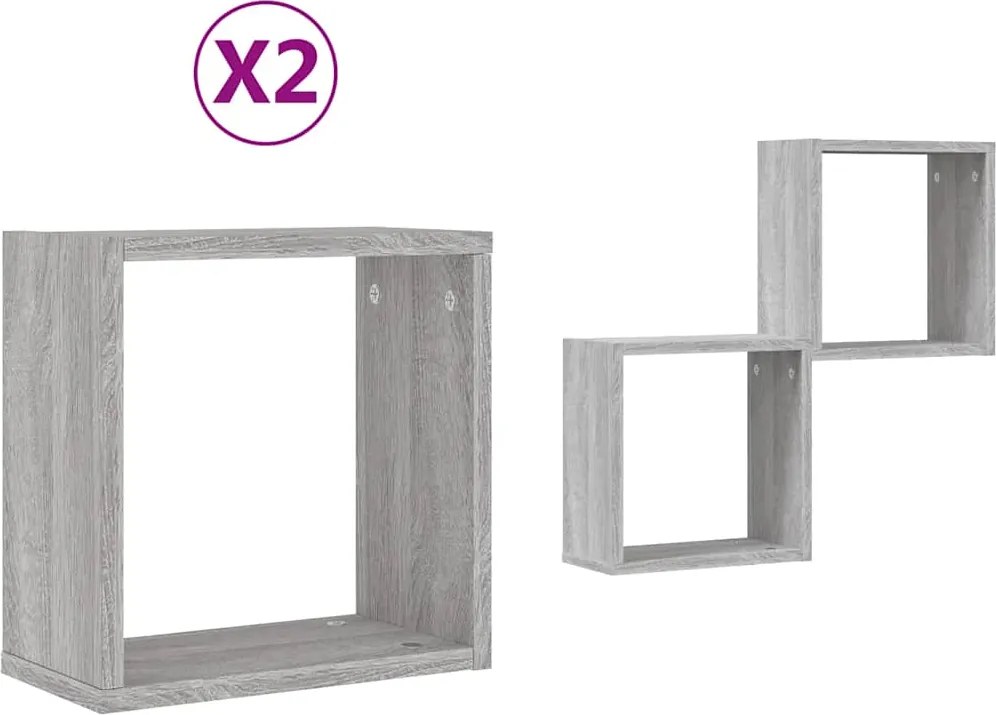 vidaXL Rafturi cuburi de perete 2 buc Gri Sonoma 30x15x30 cm