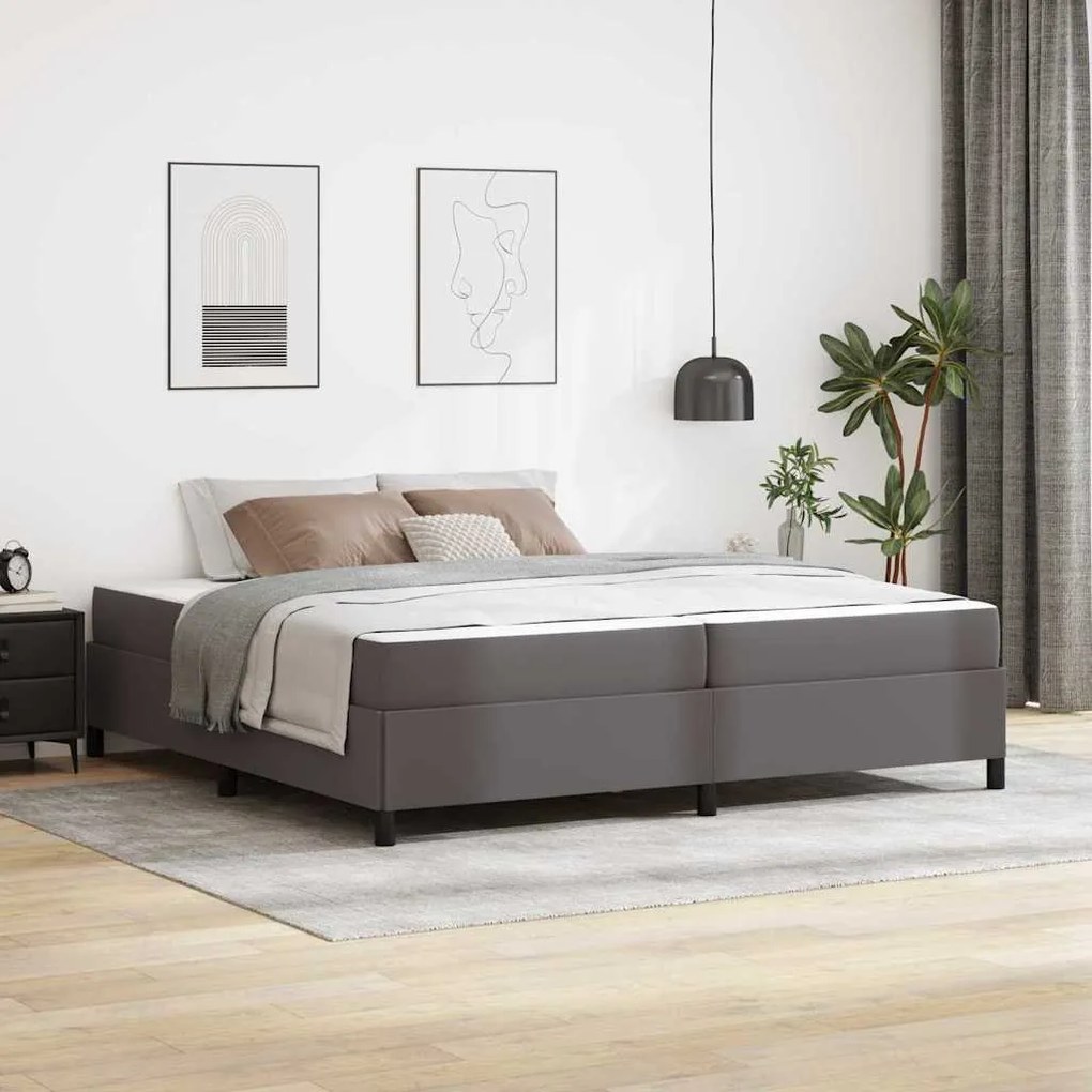 vidaXL Cadru de pat cu saltea Gri 200 x 200 cm Piele artificială
