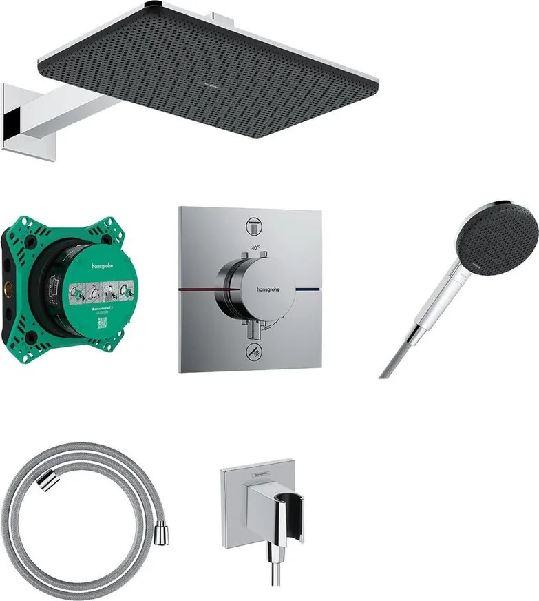 Sistem de dus incastrat Hansgrohe Raindance Alive Q cu termostat si corp ingropat finisaj crom lucios