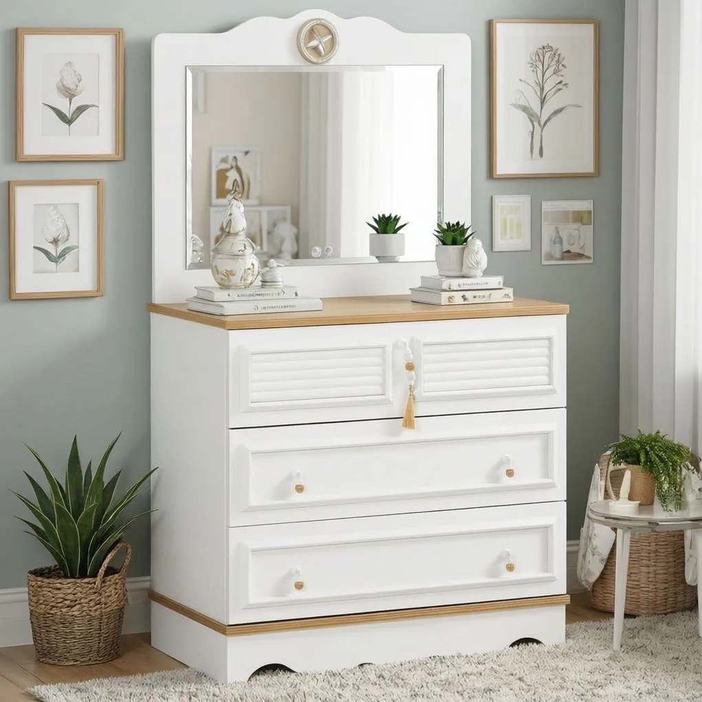 Comoda cu 3 sertare si oglinda pentru camera copii Colectia Luna Cappuccino