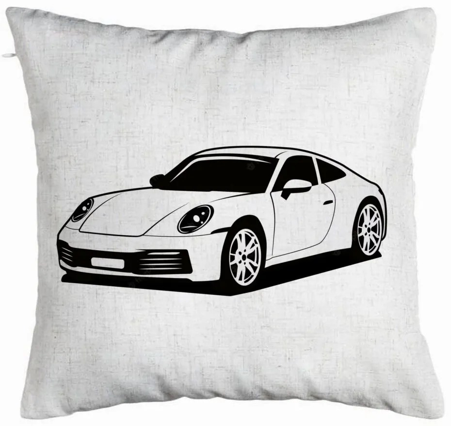 Perna Decorativa, Model Porsche 911, 40x40 cm, Alb Murdar, Husa Detasabila, Burduf