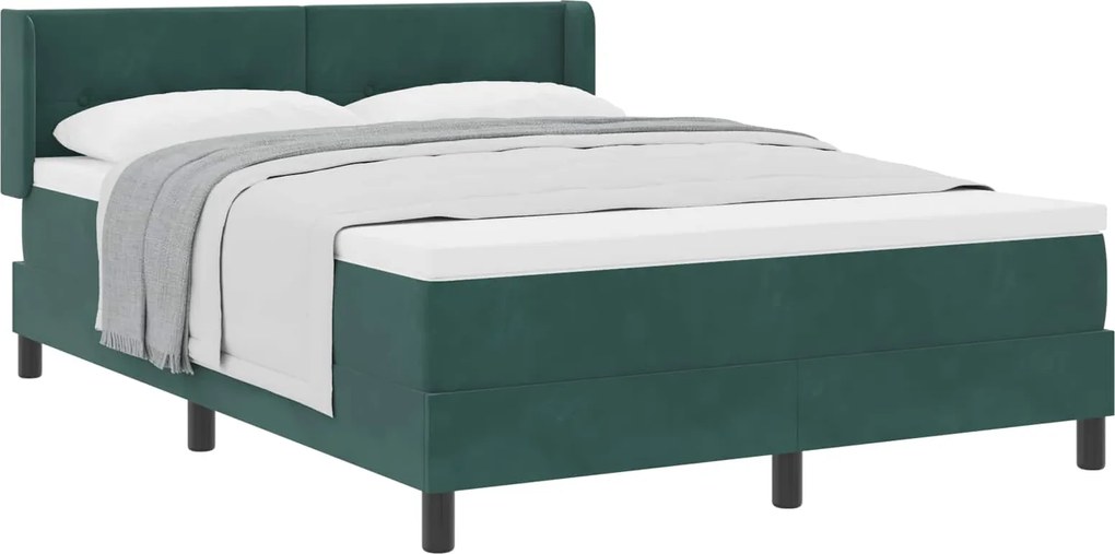 vidaXL Pat cu arcuri cu saltea Verde închis 190 x 140 cm Catifea