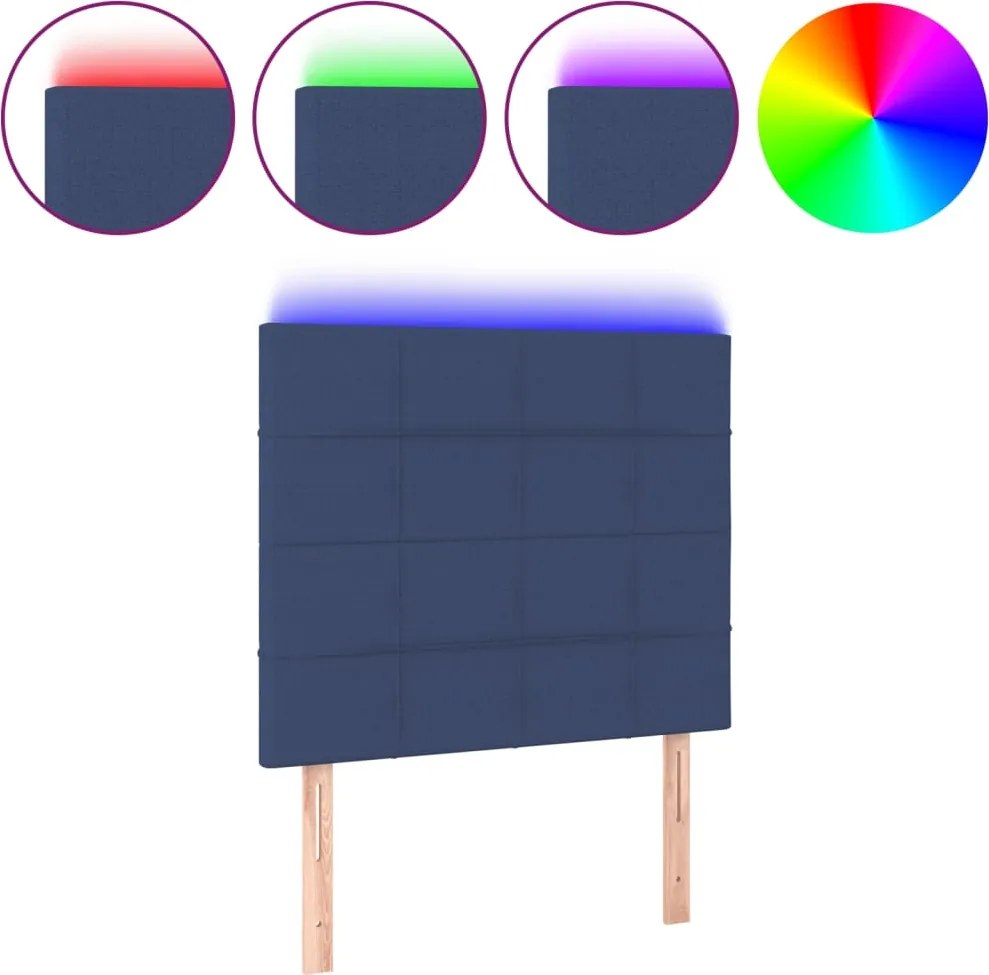 vidaXL Tăblie de pat cu LED, albastru, 90x5x118/128 cm, textil