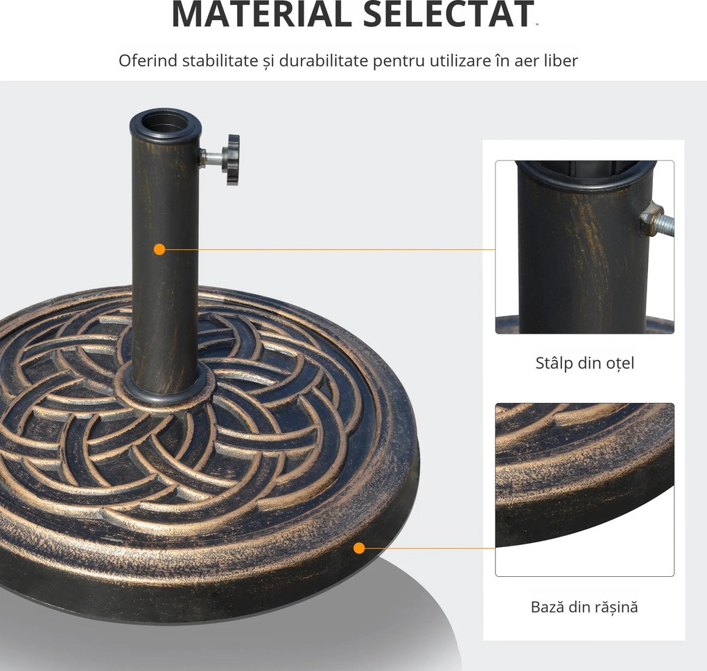 Outsunny Suport Umbrelă 12kg, Design Rotund, Stil Bronz, pentru Exterior | Aosom Romania