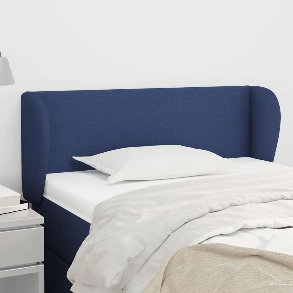 3116860 vidaXL Tăblie de pat cu aripioare, albastru, 103x23x78/88 cm textil