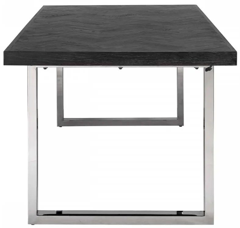 Masa dreptunghiulara cu blat din lemn de stejar Blackbone 77 x 220 x 100 cm gri inchis/argintiu