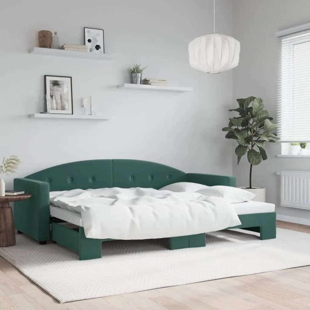 3197296 vidaXL Pat de zi cu extensie, verde închis, 80x200 cm, catifea
