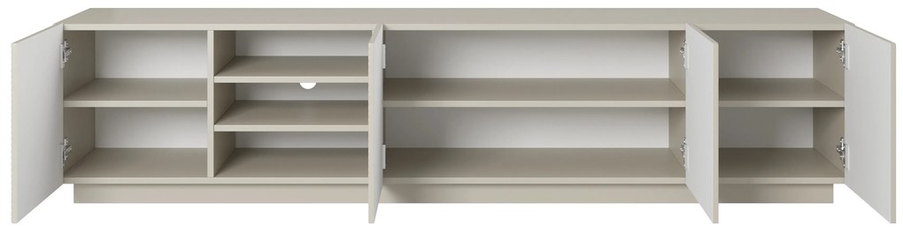 Comodă TV Asha 200 cm cu partea frontală canelat și nișă – bej cashmere