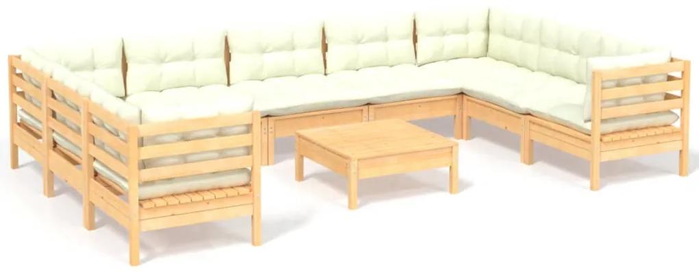 3097325 vidaXL Set mobilier grădină cu perne crem, 10 piese, lemn masiv de pin