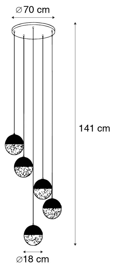 Lampă suspendată industrială neagră cu alamă cu 5 lumini - Haicha