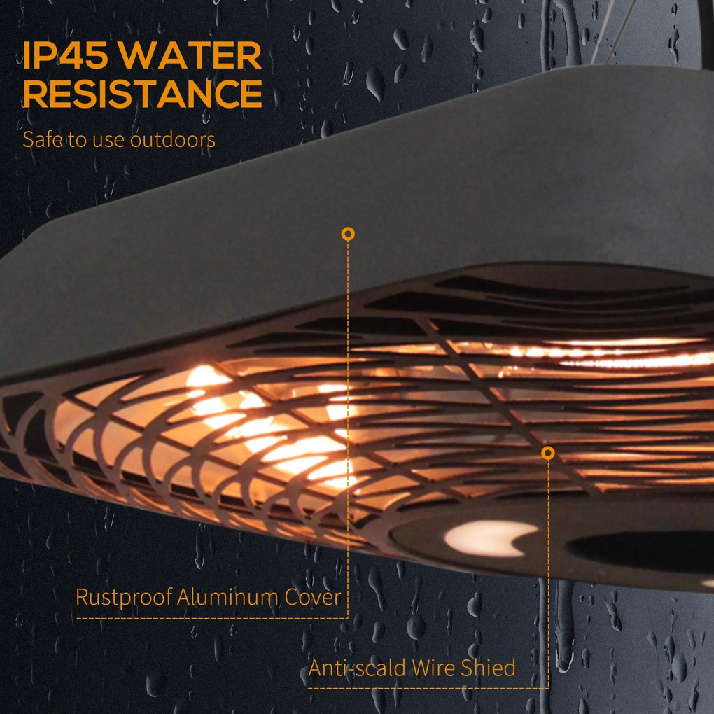 Outsunny Lampa pentru Incalzire in Aer Liber cu Lumina, 3 Niveluri de Putere 800W/1200W/2000W si Telecomanda, 45x45x10cm, Negru