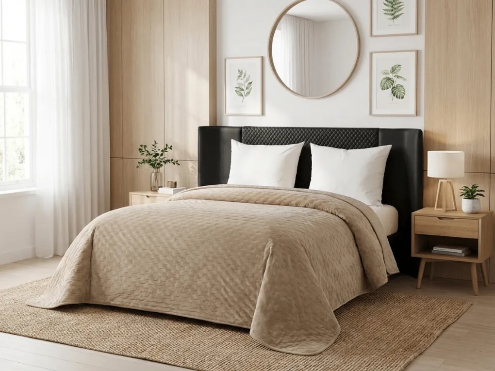 Cuvertura de pat din catifea ASTRALIA, bej Dimensiune: 200 x 220 cm