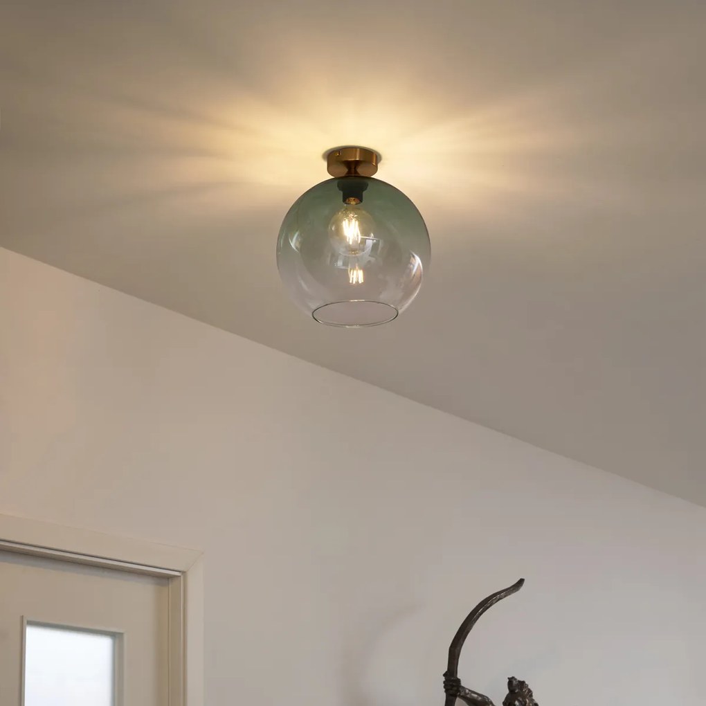 Plafonieră Art Deco alamă cu sticlă verde - Sandra