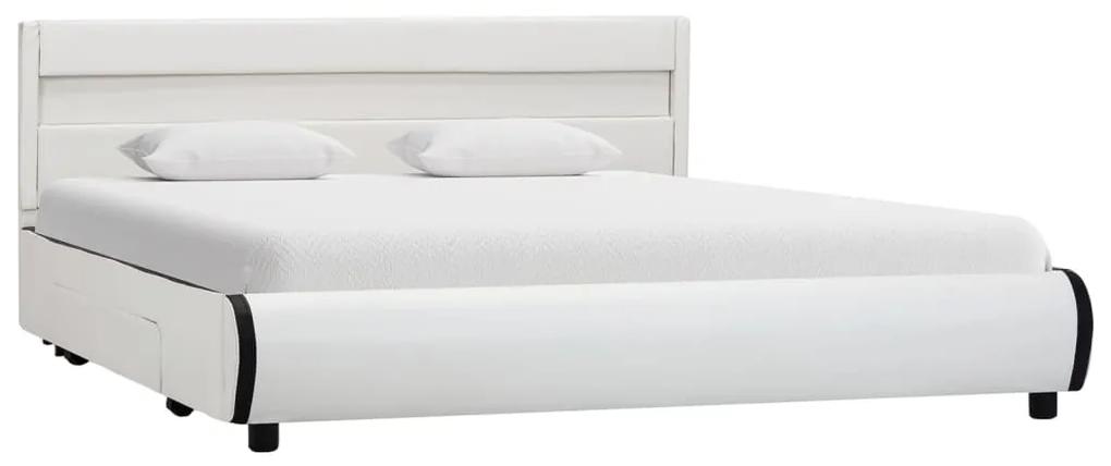 284968 vidaXL Cadru de pat cu LED, alb, 120 x 200 cm, piele ecologică