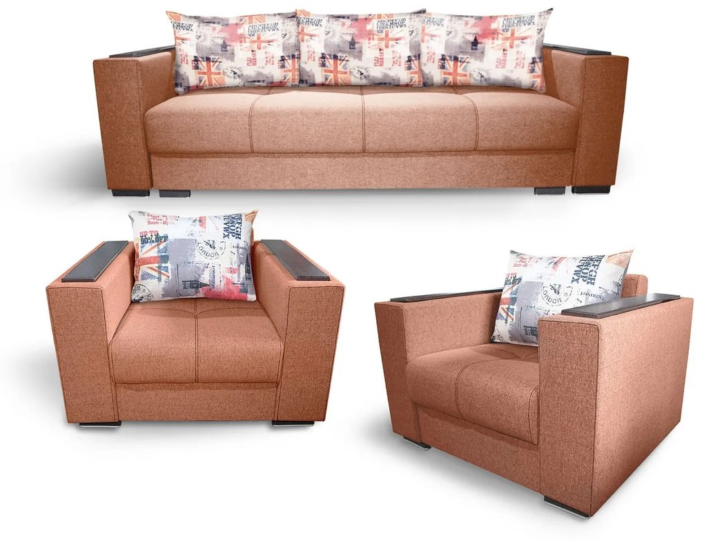 Set living  canapea cu 2 fotolii 3+1+1 Solis N52 caramiziu