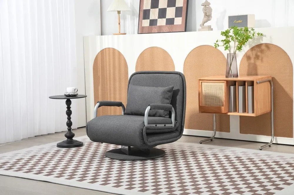 RESIGILAT- Fotoliu tip canapea extensibilă, pivotant, cu pernă, textil, Gri