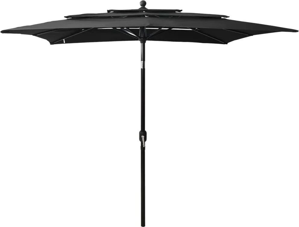 vidaXL Umbrelă de soare 3 niveluri, stâlp aluminiu, negru, 2,5x2,5 m