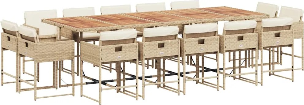 vidaXL Set mobilier de grădină cu perne, 15 piese, bej, poliratan