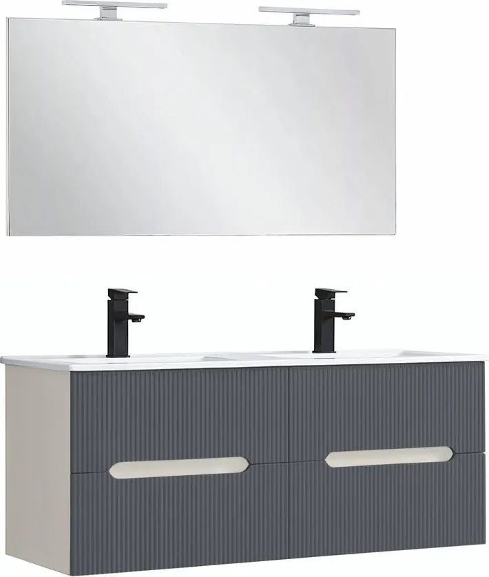 Trent Mobilier de baie 120 cm lavoar ceramic cu oglindă 60x120 cm alb-antracit gri