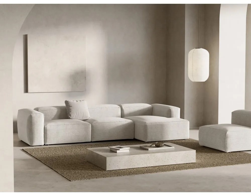 Colțar bej cu tapițerie din catifea reiată (cu colț pe partea dreaptă/cu șezlong) Bergamo – Cosmopolitan Design