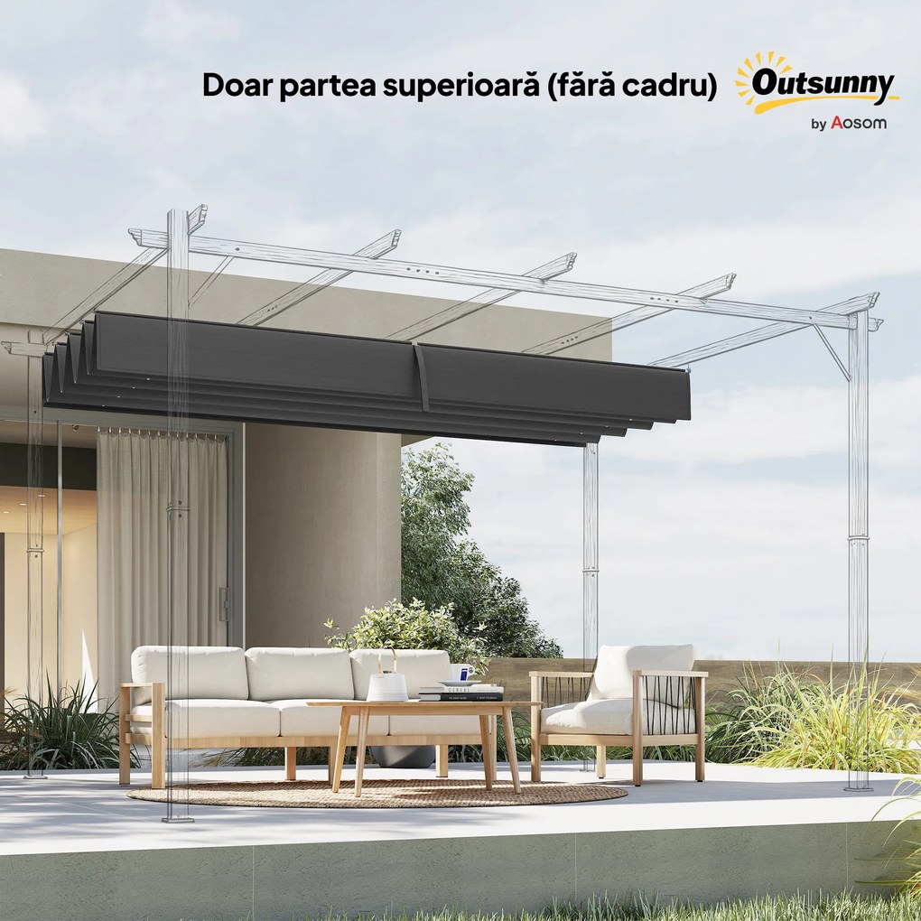 Outsunny Copertină Retractabilă UV30+ pentru Pergolă 3x2.15m Protecție Solară Gri Închis | Aosom Romania