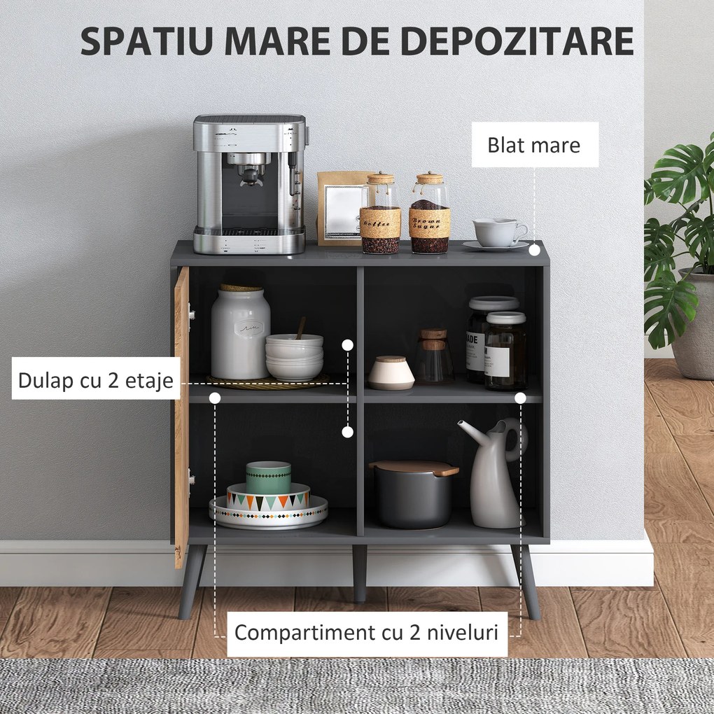 HOMCOM Comodă Modernă cu Dulap și Compartiment din Lemn Gri Închis | Aosom Romania