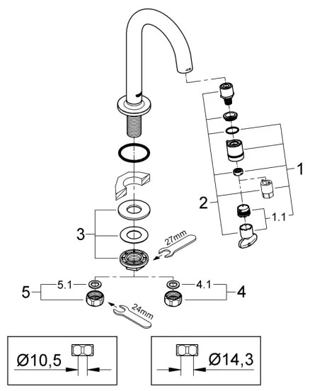 GROHE 20201000 - Baterie monocomandă pentru lavoar UNIVERSAL, 113 mm, crom lucios