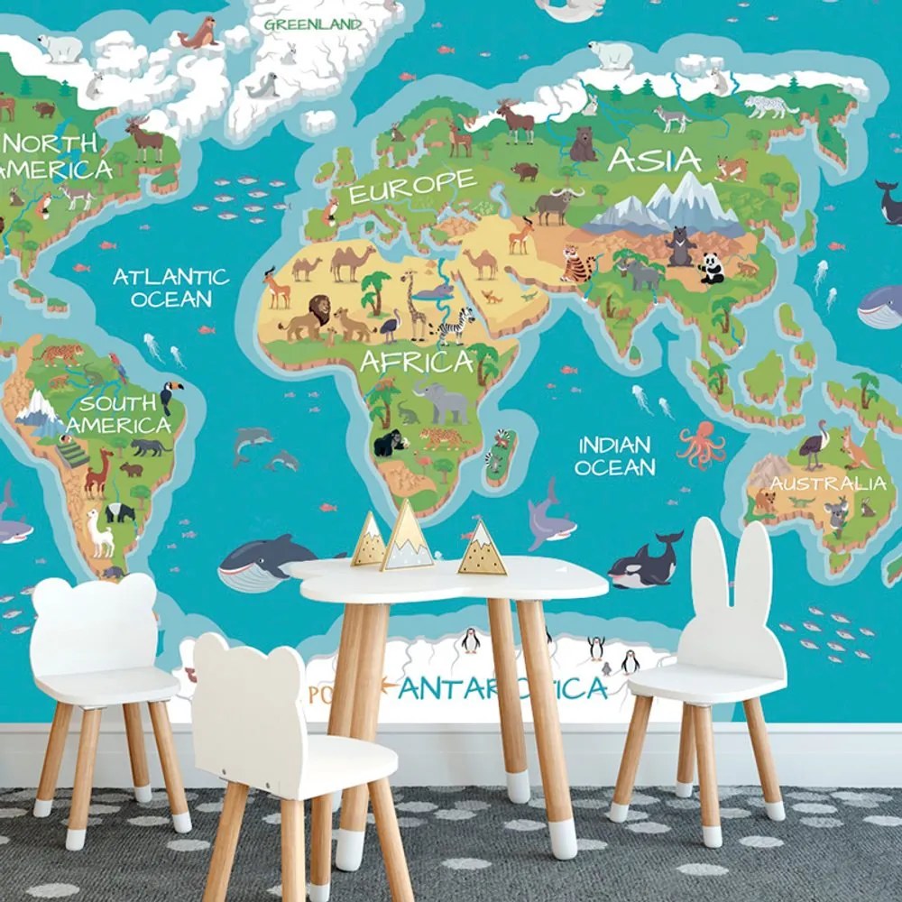 Tapet harta lumii  geografică pentru copii