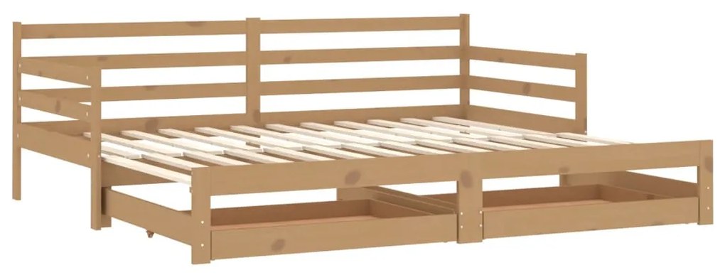 3083702 vidaXL Pat extensibil de zi, 2x(90x200)cm, maro miere, lemn masiv pin
