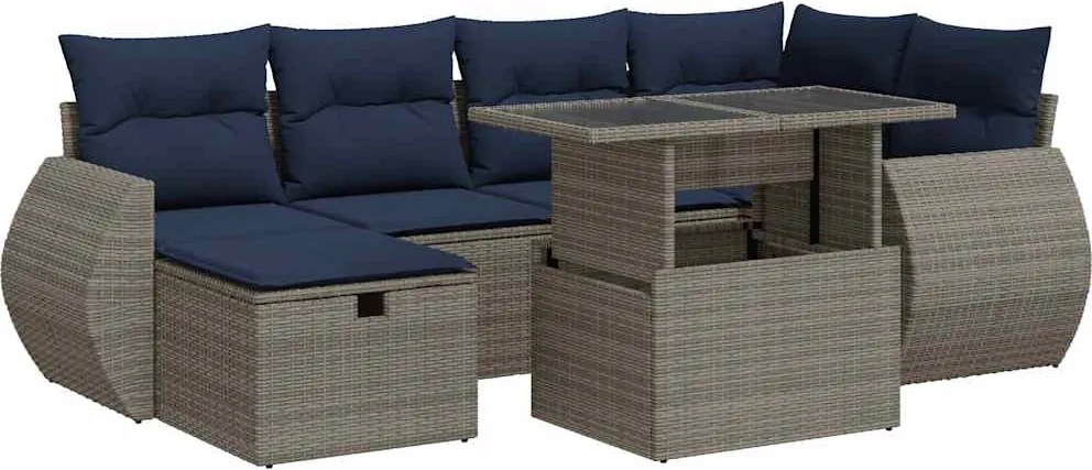 vidaXL Set canapele de grădină cu perne, 7 piese, gri, poliratan