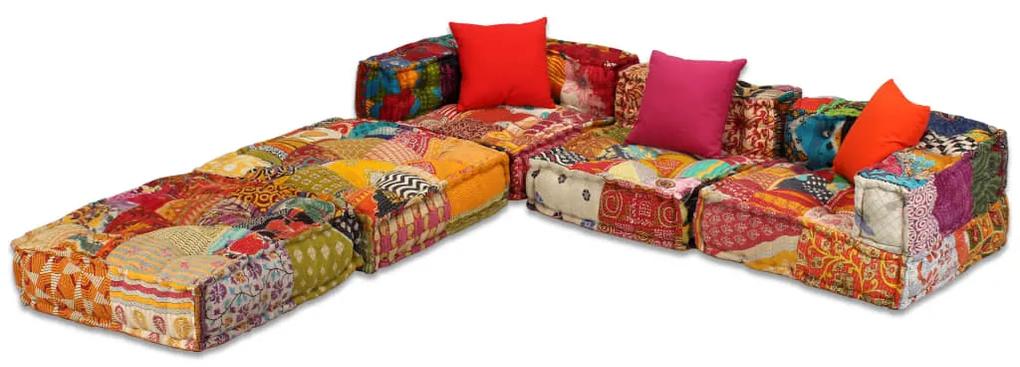 Canapea puf modulara cu 3 locuri, petice, material textil 1, Peticit, Canapea cu 3 locuri cu spatar si cotiera
