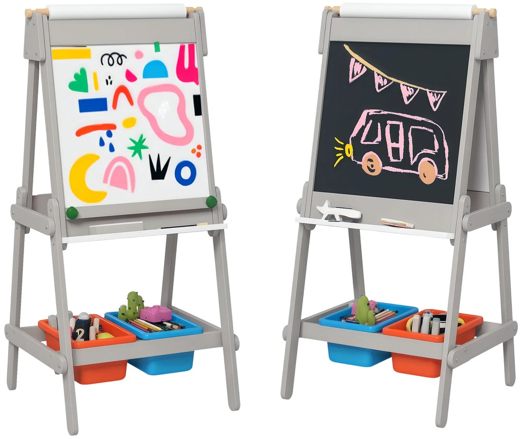 AIYAPLAY Tabla de desen pentru copii dublă cu rola de hârtie, tablă cu cretă, tablou, design 3-in-1 pentru desen și pictură | Aosom Romania