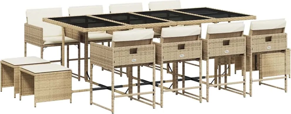 vidaXL Set mobilier de grădină cu perne, 13 piese, bej, poliratan