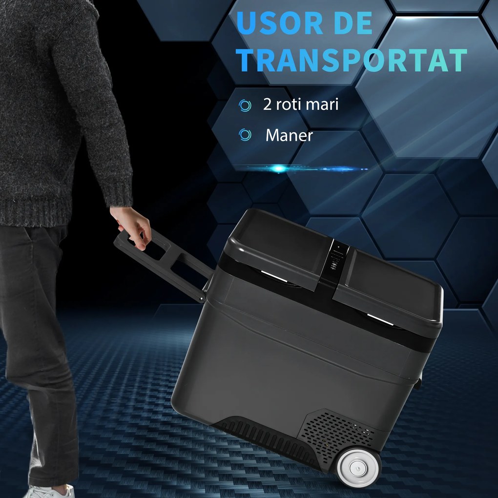 Outsunny Frigider Portabil Electric 45L cu Maner Telescopic și Roți Ușor de Transportat | Aosom Romania