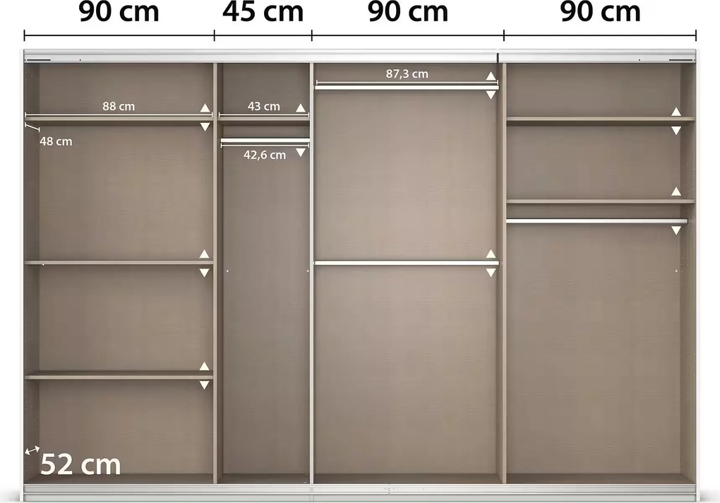 Dressing 315 cm lungime, 3 uși glisante, culoare alb, 210 cm înălțime