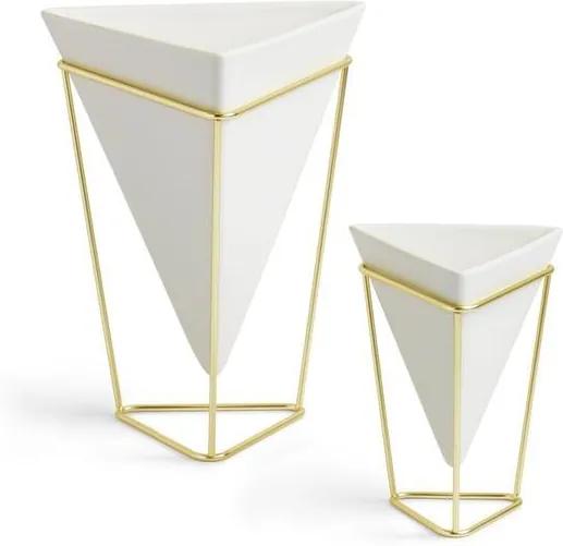 Set 2 Vase decorative geometrice TRIGG - Alb/Auriu