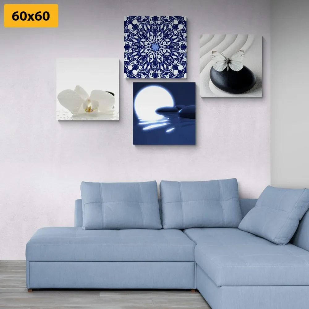 Set tablouri Feng Shui în design alb-albastru