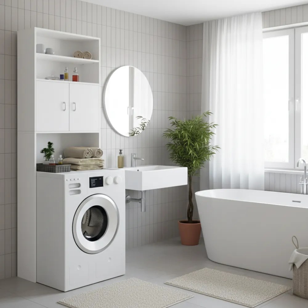 Dulap înalt deasupra mașinii de spălat SILKE, 185×63×20cm, alb Casaria