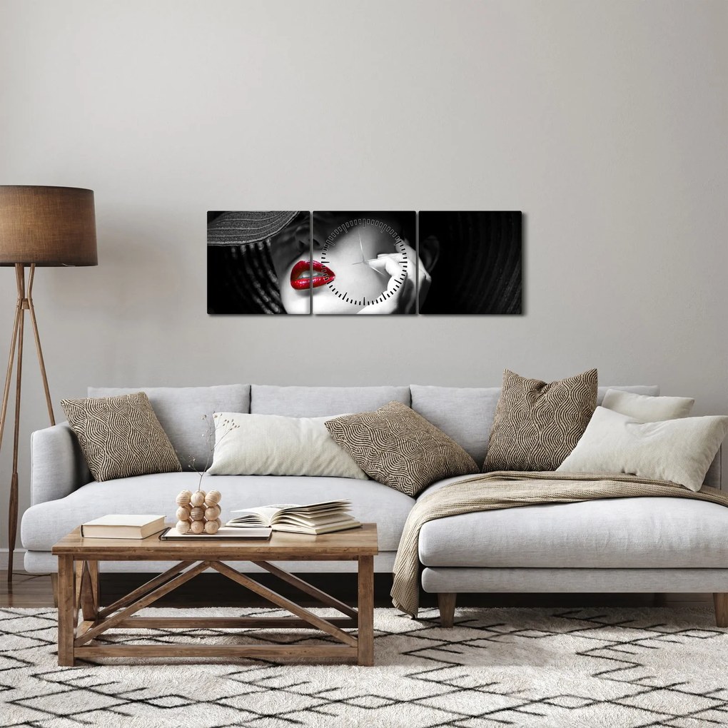 Tablou - Femeie cu pălărie (cu ceas) (90x30 cm)