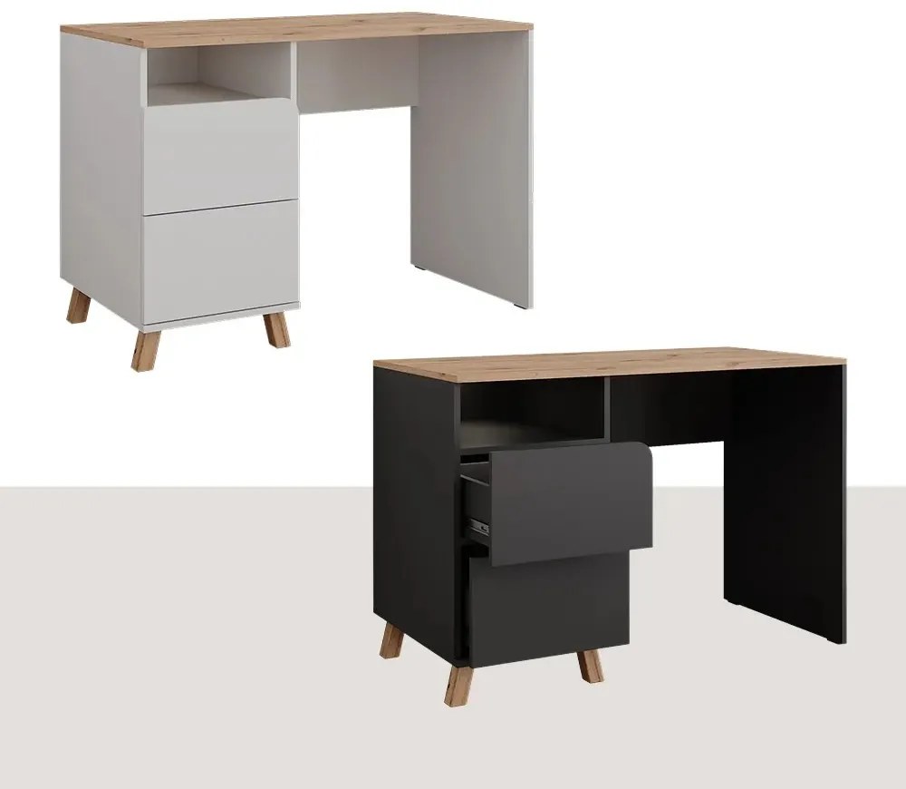 BIA12 - Birou 110 cm, masa de calculator office - Alb / Antracit - Culoarea Stejar