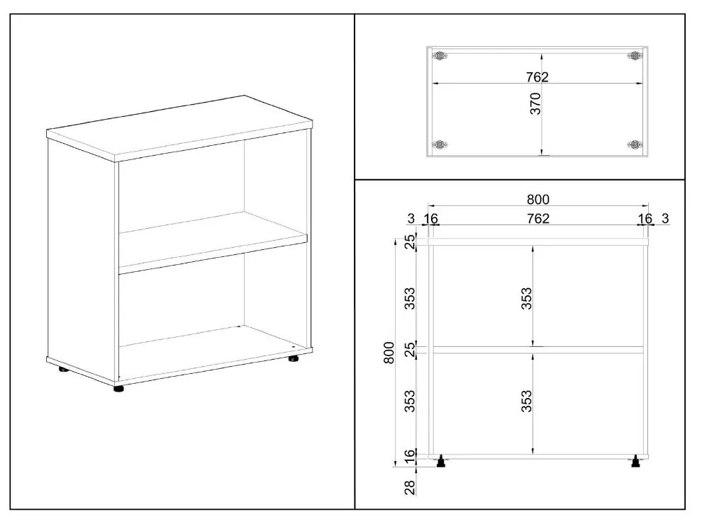 Dulap jos SimpleOffice 80 x 40 x 80 cm, cireș