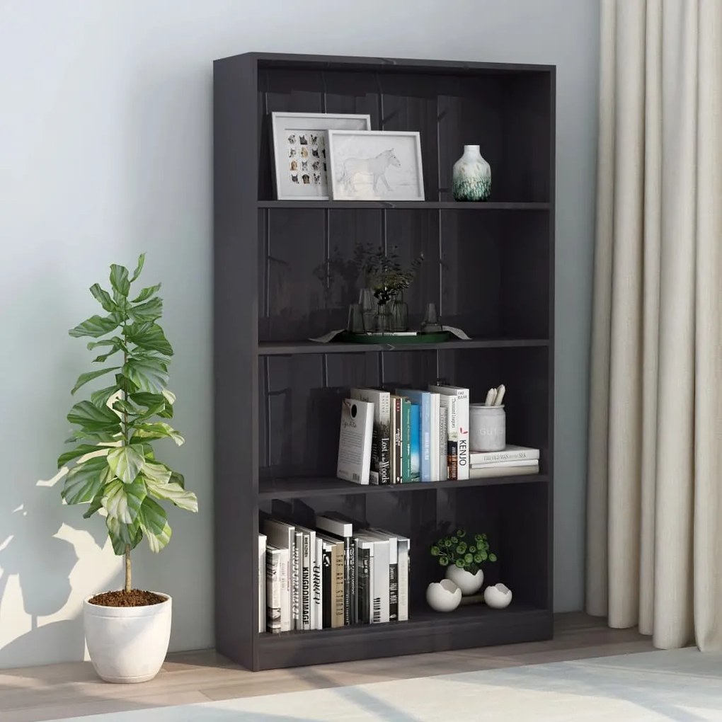 800917 vidaXL Bibliotecă cu 4 rafturi, gri extralucios, 80x24x142 cm, PAL