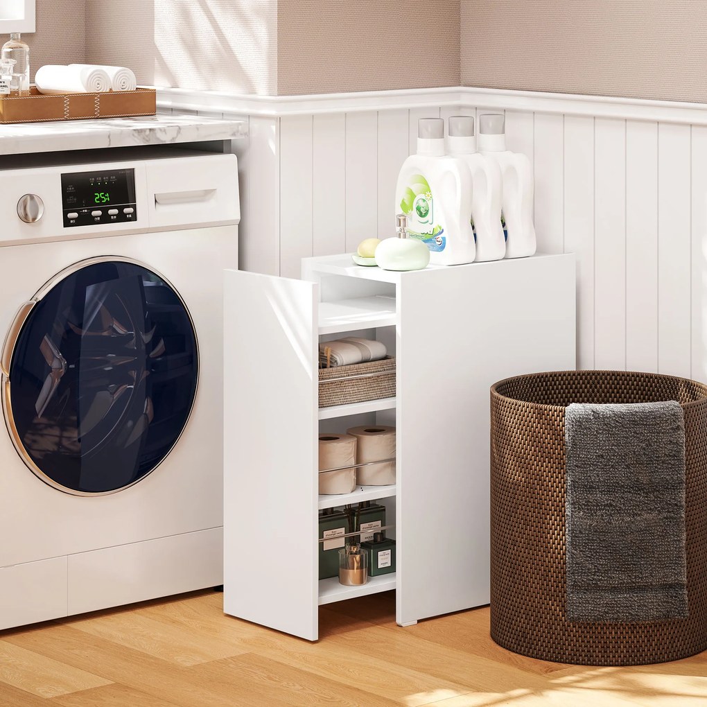 HOMCOM Mobilier de baie compact și îngust cu sertar pe role, 3 compartimente, 47 x 30 x 66,5 cm, alb | Aosom Romania