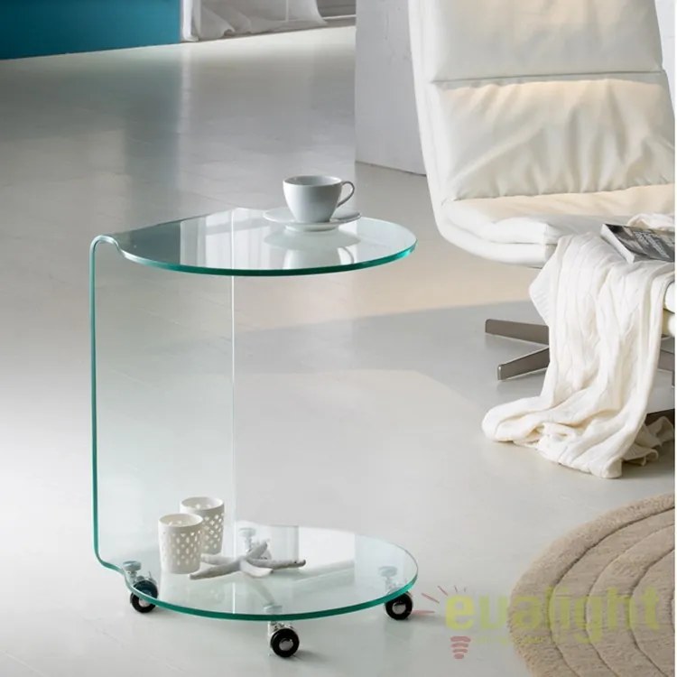 Masuta living cu roti si sticla curbata Glass Round SV-552672