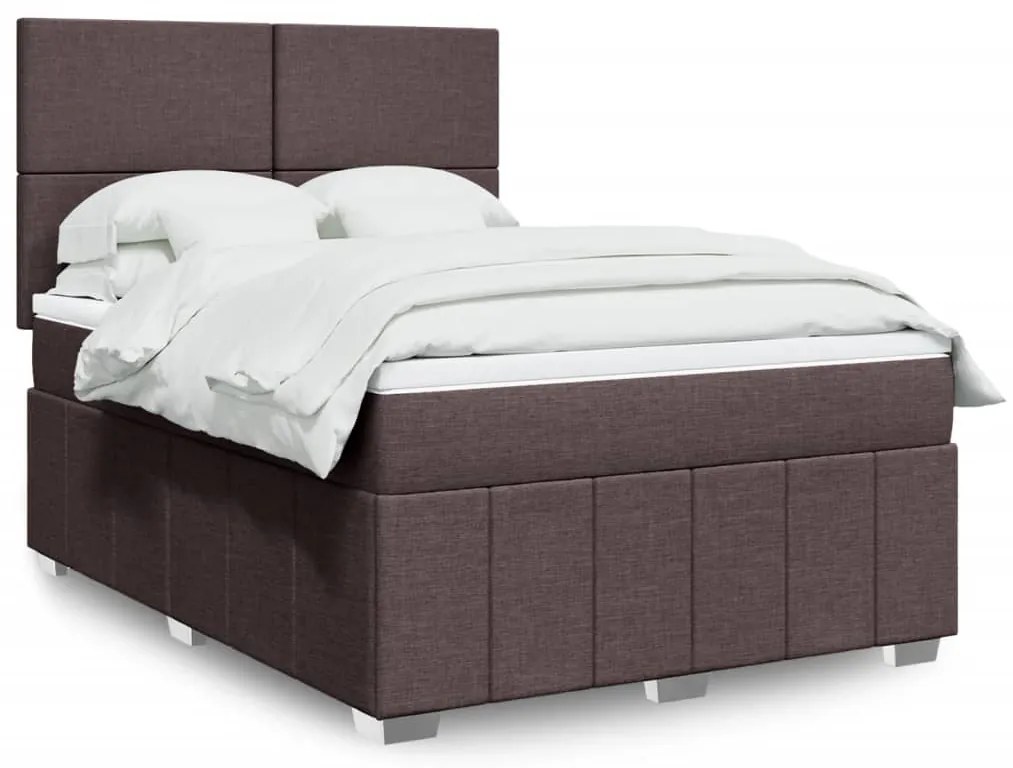 vidaXL Pat box spring cu saltea, maro închis, 140x200 cm, textil